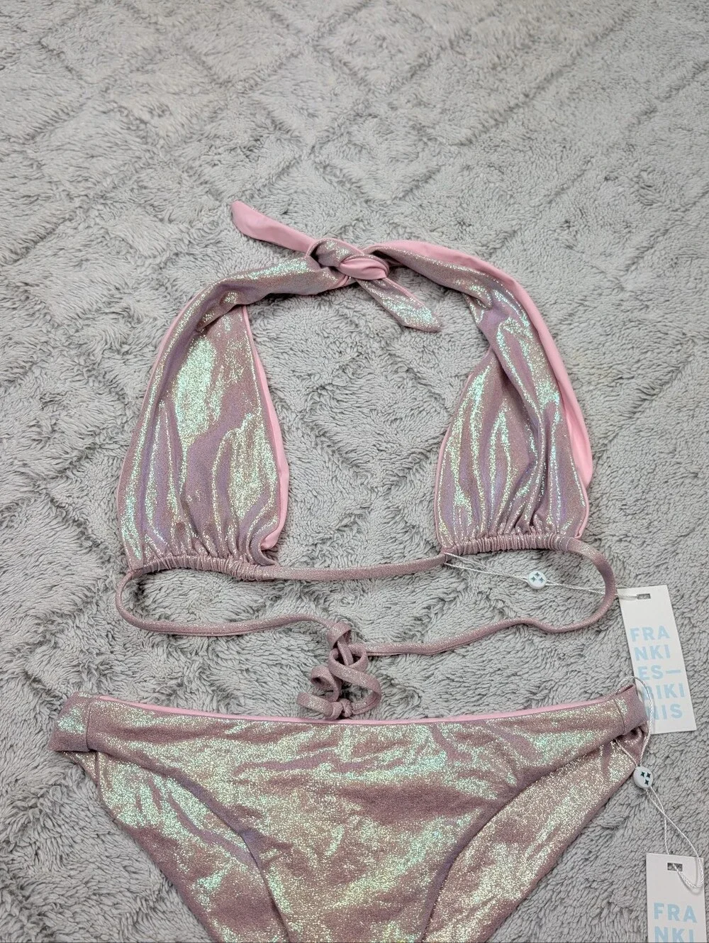 Frankies Bikinis Set Womens M/L Pink Iridescent Julianne Top Dawson Bottom NEW
